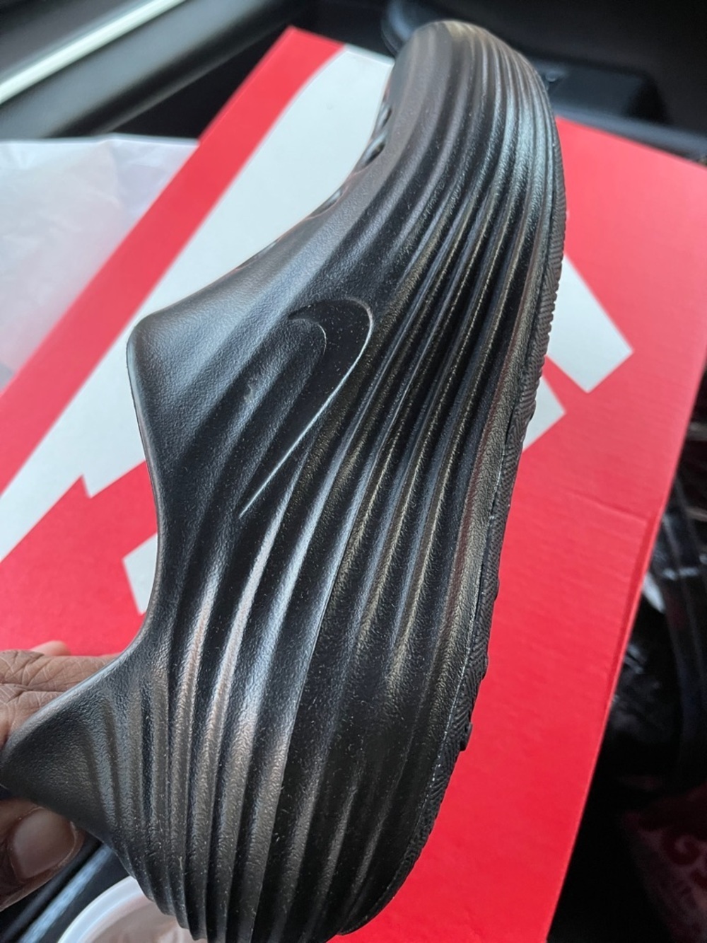 Nike Reactx Rejuvens Black Ventilated Foam Clog w/Gloss Swoosh Size 7W/6M New - Picture 13 of 16